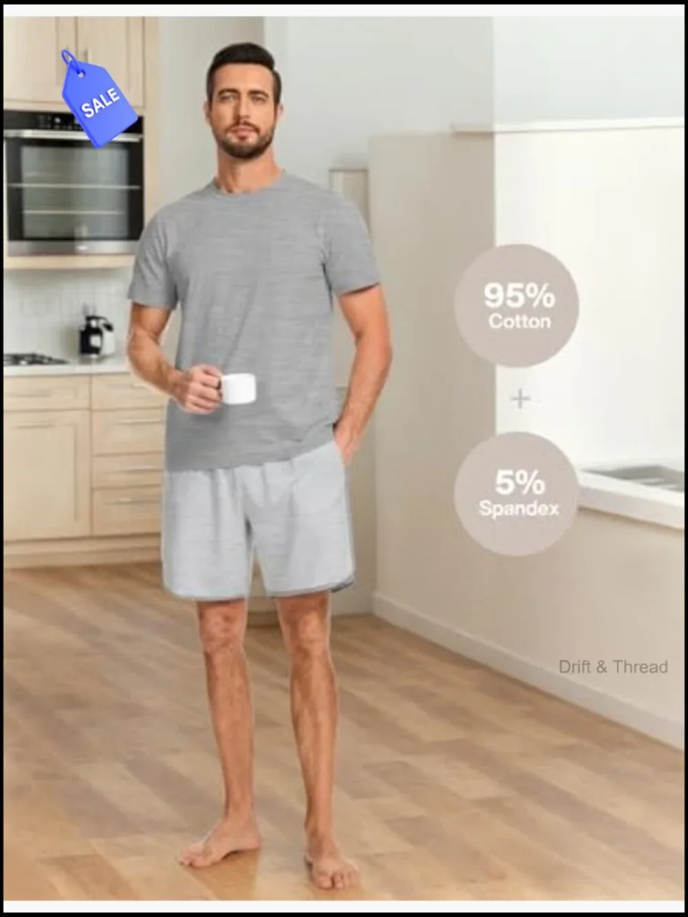 Men's Cotton Pajama Set Striped 2 Piece Lounge Short Sleeve